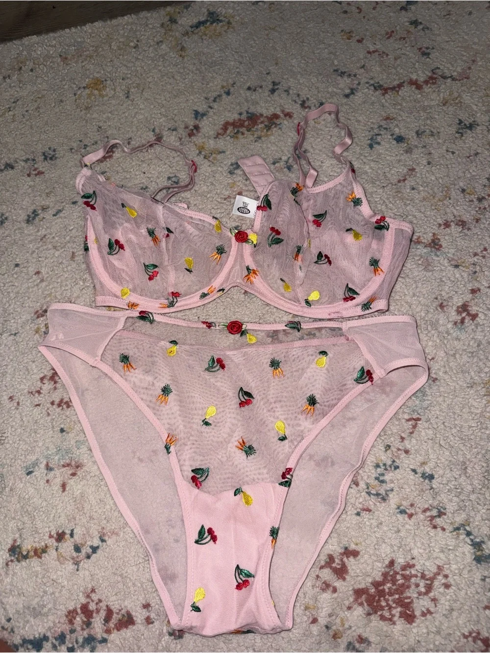 Pink Mesh Embroidered Lingerie Set Parade